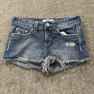 Daytrip Womens Distressed Denim Cutoff Shorts Blue Frayed Hem 26 Daisy Dukes